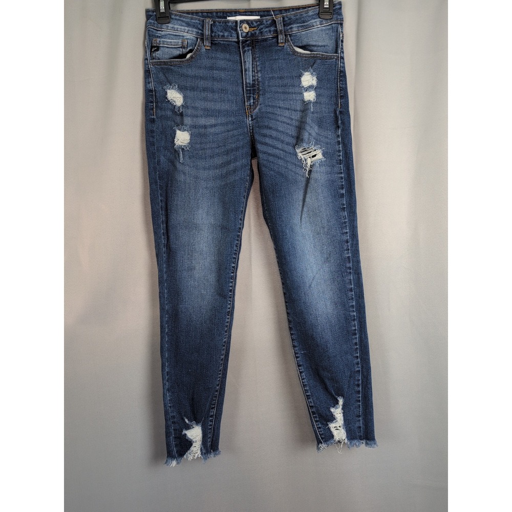 KanCan‎ Women Jeans Size 30 Mid Rise Skinny Distressed Frayed Hem Blue Denim